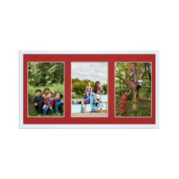 AK Frames 40X20Cm White Sleek Multi Photo Frame With Crimson Mount - Holds 3 Apertures (3X) 6X4 Photos - thumbnail 1