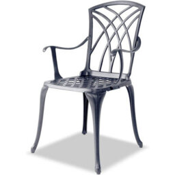 Homeology Oshowa Luxurious Garden And Patio Table And 4 Large Chairs With Armrests Cast Aluminium Bistro Set Grey - thumbnail 3