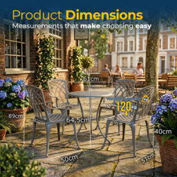 Homeology Oshowa Luxurious Garden And Patio Table And 4 Large Chairs With Armrests Cast Aluminium Bistro Set Grey - thumbnail 9
