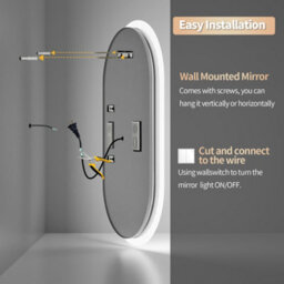 Luvodi 800X500mm Oval Led Bathroom Mirror Dual Bluetooth Speaker Audio Stereo Makeup Mirror,dimmable,backlit,digital Display - thumbnail 9