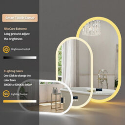 Luvodi 800X500mm Oval Led Bathroom Mirror Dual Bluetooth Speaker Audio Stereo Makeup Mirror,dimmable,backlit,digital Display - thumbnail 6