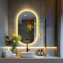 Luvodi 800X500mm Oval Led Bathroom Mirror Dual Bluetooth Speaker Audio Stereo Makeup Mirror,dimmable,backlit,digital Display - thumbnail 7