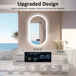 Luvodi 800X500mm Oval Led Bathroom Mirror Dual Bluetooth Speaker Audio Stereo Makeup Mirror,dimmable,backlit,digital Display - thumbnail 3