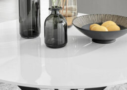 Furniturebox Uk Novara White Gloss Black Leg Round Dining Table & 4 Mustard Velvet Milan Black Leg Chairs - thumbnail 4