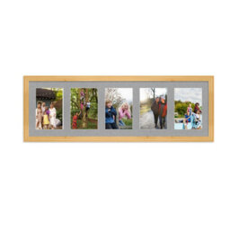 AK Frames 26X8 Light Oak Classic Multi Photo Frame With Silver Mount - Holds 5 Apertures (5X) 6X4 Photos