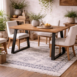 Wyld Haus Balbriggan Dark Brown Herringbone Dining Table With Black Metal Legs