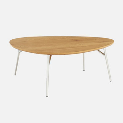 Sweeek - Oval Coffee Table Chrome Legs And Oak Effect Top Ezia 100X95X35.5 Cm - image 1