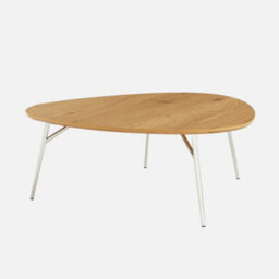 Sweeek - Oval Coffee Table Chrome Legs And Oak Effect Top Ezia 100X95X35.5 Cm - thumbnail 3