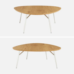 Sweeek - Oval Coffee Table Chrome Legs And Oak Effect Top Ezia 100X95X35.5 Cm - thumbnail 2