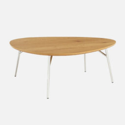 Sweeek - Oval Coffee Table Chrome Legs And Oak Effect Top Ezia 100X95X35.5 Cm - thumbnail 1