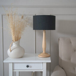 Valuelights Victoria Traditional Light Wood Candlestick Table Lamp With Charcoal Drum Shade - Led Bulb Included - thumbnail 4