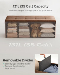 Songmics Indoor Benches, Storage Ottoman, Collapsible Bench Box, With Hinged Lid, Footstool, Faux Leather, Coffee Brown - thumbnail 4