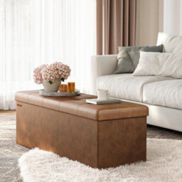 Indoor Benches, Storage Ottoman, Collapsible Bench Box, With Hinged Lid, Footstool, Faux Leather, Coffee Brown