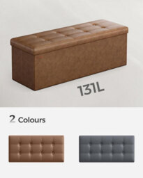 Songmics Indoor Benches, Storage Ottoman, Collapsible Bench Box, With Hinged Lid, Footstool, Faux Leather, Coffee Brown - thumbnail 6