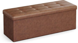 Songmics Indoor Benches, Storage Ottoman, Collapsible Bench Box, With Hinged Lid, Footstool, Faux Leather, Coffee Brown - thumbnail 7