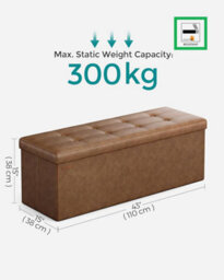 Songmics Indoor Benches, Storage Ottoman, Collapsible Bench Box, With Hinged Lid, Footstool, Faux Leather, Coffee Brown - thumbnail 2
