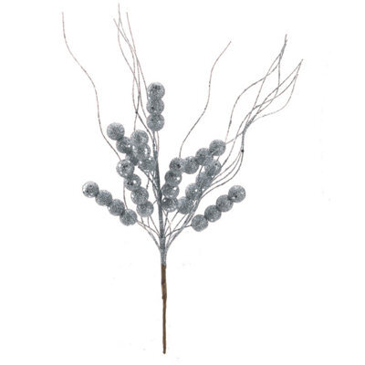 Glitter Berry Pick Christmas Decoration Ornament Silver - image 1