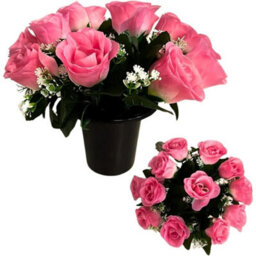 Pack Of 1-Grave Flower Pot Artificial Pink 12 Head Memorial Decor Flowers - thumbnail 1