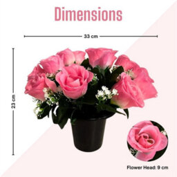 Pack Of 1-Grave Flower Pot Artificial Pink 12 Head Memorial Decor Flowers - thumbnail 2