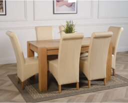 That's Furniture Kuba 150 X 85 Cm Chunky Medium Oak Dining Table And 6 Chairs Dining Set With Montana Ivory Leather Chairs - thumbnail 3