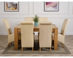 That's Furniture Kuba 150 X 85 Cm Chunky Medium Oak Dining Table And 6 Chairs Dining Set With Montana Ivory Leather Chairs - thumbnail 2