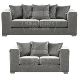 Furnishings For Less UK Ella Boxed Arm Plush Velvet  Fabric Sofa Set 3 And 2 Seater Sofa   Grey - thumbnail 1