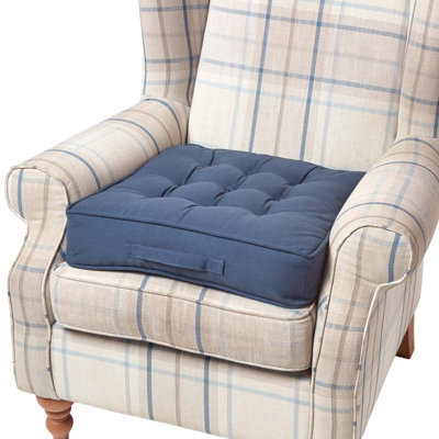 Homescapes Navy Blue Cotton Armchair Booster Cushion - image 1