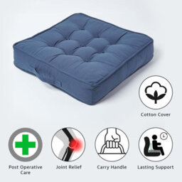 Homescapes Navy Blue Cotton Armchair Booster Cushion - thumbnail 2