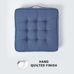 Homescapes Navy Blue Cotton Armchair Booster Cushion - thumbnail 3