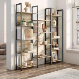 Songmics Bookcase, Bookshelf With 14 Shelves, Metal Frame, Shelf Unit For Living Room, Home Office - thumbnail 1