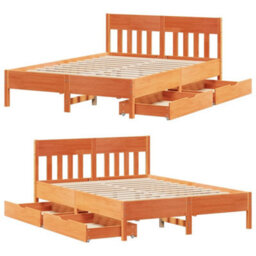 Berkfield Bed Frame Without Mattress Wax Brown 150X200 Cm King Size Solid Wood Pine - thumbnail 9