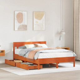 Berkfield Bed Frame Without Mattress Wax Brown 150X200 Cm King Size Solid Wood Pine - thumbnail 1