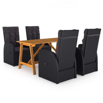 Berkfield 5 Piece Garden Dining Set With Cushions Black Poly Rattan - image 1