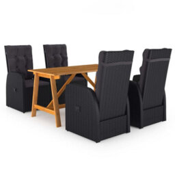 Berkfield 5 Piece Garden Dining Set With Cushions Black Poly Rattan - thumbnail 1