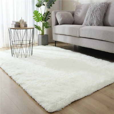 Milky White Fluffy Shaggy Rug - Soft Anti-Slip Floor Mat For Bedroom & Living Room 80X160Cm - image 1