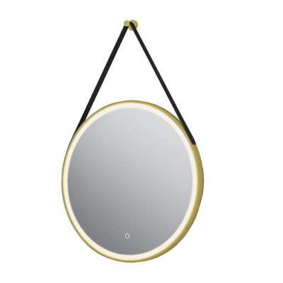 Plum&clay Janie Led Gold Circular Hanging Bathroom Mirror With Strap (H)900mm (W)600mm - image 1