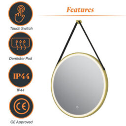 Plum&clay Janie Led Gold Circular Hanging Bathroom Mirror With Strap (H)900mm (W)600mm - thumbnail 5