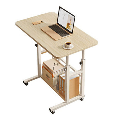 White Maple Height Adjustable Small Table Wheels Pc Computer Laptop Desk - image 1