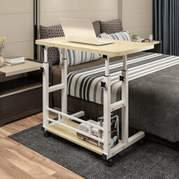 White Maple Height Adjustable Small Table Wheels Pc Computer Laptop Desk - thumbnail 4