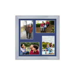 AK Frames 12X12 Silver Classic Multi Photo Frame With Blue Mount - Holds 4 Apertures (4X) 6X4 Photos - thumbnail 1
