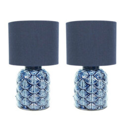 Valuelights Priyah Set Of 2 - Navy Blue Textured Scallop Effect Ceramic Table Lamp With Drum Shade - Led Bulbs Included - thumbnail 2