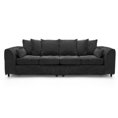 Furnishings For Less UK Monaco Chenille Fabric Long 4 Seater Sofa  Black - image 1