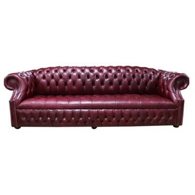 Chesterfield 4 Seater Old English Burgandy Leather Sofa Bespoke In Buckingham Style - image 1