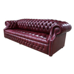 Chesterfield 4 Seater Old English Burgandy Leather Sofa Bespoke In Buckingham Style - thumbnail 3