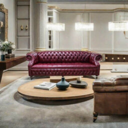 Chesterfield 4 Seater Old English Burgandy Leather Sofa Bespoke In Buckingham Style - thumbnail 2