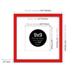 "9X9"" Red Picture Frame - 9X9"" Square Frame With 7X7"" Mount For 9X9""/7X7"" Pictures Art Deco Style Frame For Home Décor, 1 Pack" - thumbnail 2