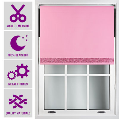 Furnished Blackout Blind With Pink Glitter Accent And Metal Fittings Made To Measure - Pink (W)210Cm X (L)165Cm
