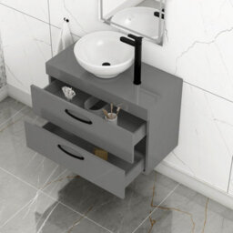 Royal Bathrooms 800mm Wall Hung Vanity Unit 2 Drawer Indigo Grey Gloss & Breeze Countertop Basin With Matt Black Handle - thumbnail 3