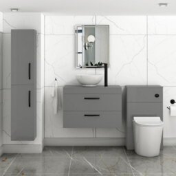 Royal Bathrooms 800mm Wall Hung Vanity Unit 2 Drawer Indigo Grey Gloss & Breeze Countertop Basin With Matt Black Handle - thumbnail 2