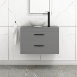 Royal Bathrooms 800mm Wall Hung Vanity Unit 2 Drawer Indigo Grey Gloss & Breeze Countertop Basin With Matt Black Handle - thumbnail 1